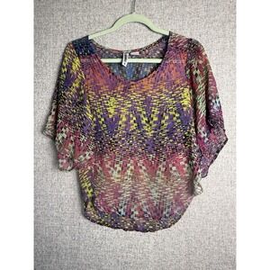 Vintage Y2K Sheer Crop Bell Sleeve Purple Pink Geometric Top Fairy Whimsigoth SM